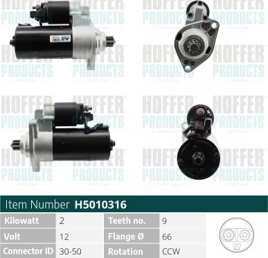 Hoffer H5010316 - Стартер autocars.com.ua