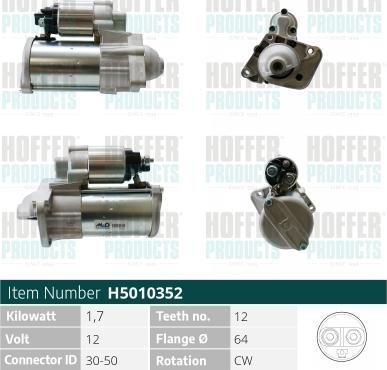 Hoffer H5010352 - Стартер autocars.com.ua