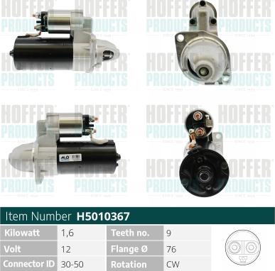 Hoffer H5010367 - Стартер avtokuzovplus.com.ua