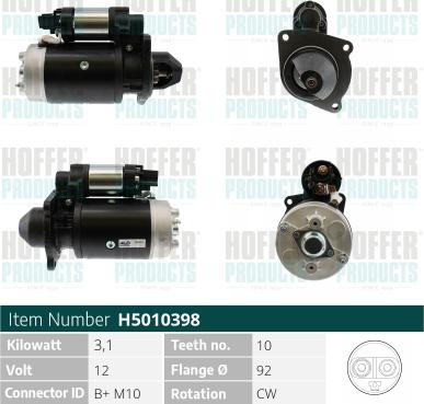 Hoffer H5010398 - Стартер autocars.com.ua