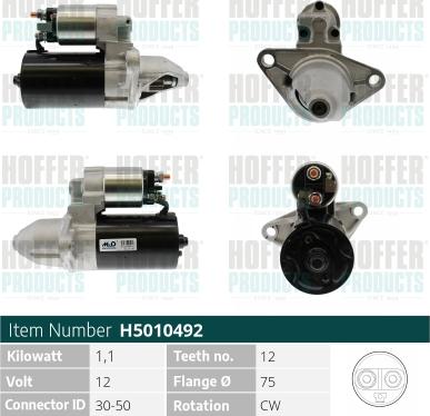 Hoffer H5010492 - Стартер autocars.com.ua