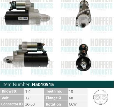 Hoffer H5010515 - Стартер autocars.com.ua