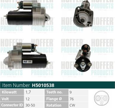 Hoffer H5010538 - Стартер avtokuzovplus.com.ua