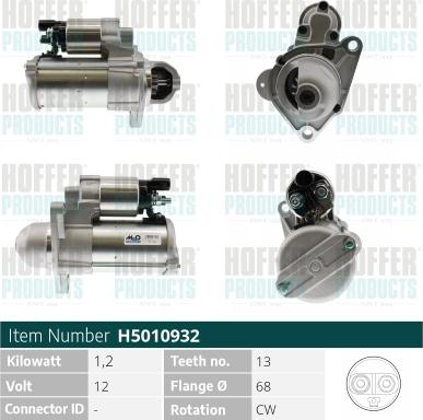 Hoffer H5010932 - Стартер autocars.com.ua