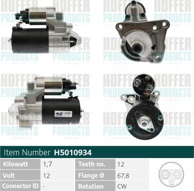 Hoffer H5010934 - Стартер autocars.com.ua