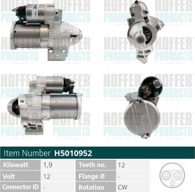 Hoffer H5010952 - Стартер autocars.com.ua