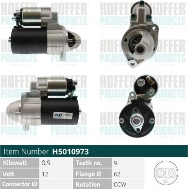 Hoffer H5010973 - Стартер autocars.com.ua