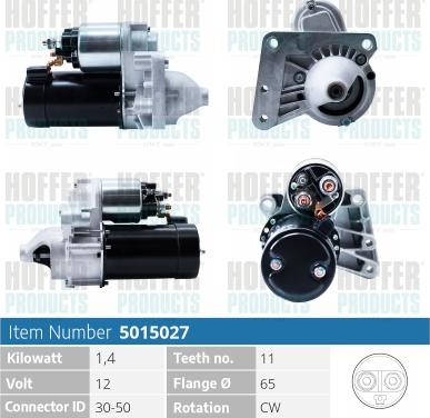 Hoffer H5015027 - Стартер autocars.com.ua