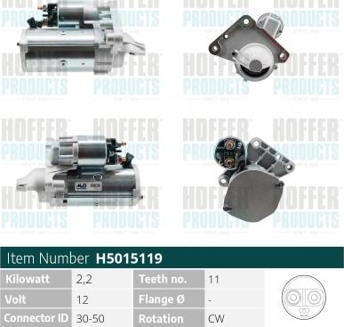 Hoffer H5015119 - Стартер autocars.com.ua