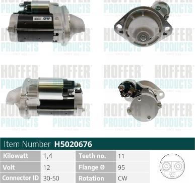 Hoffer H5020676 - Стартер autocars.com.ua
