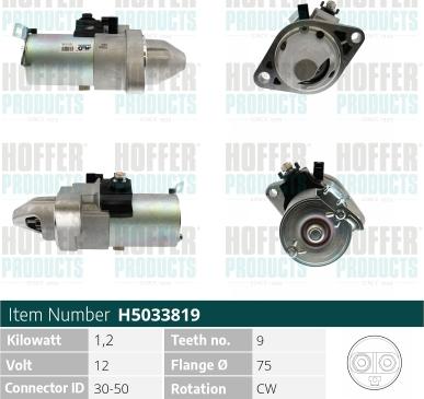 Hoffer H5033819 - Стартер avtokuzovplus.com.ua