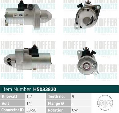 Hoffer H5033820 - Стартер avtokuzovplus.com.ua