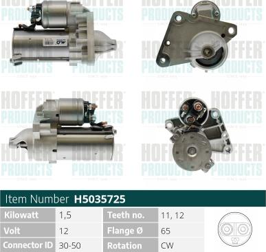 Hoffer H5035725 - Стартер autocars.com.ua