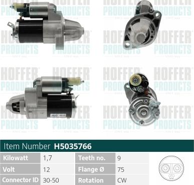 Hoffer H5035766 - Стартер autocars.com.ua