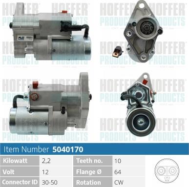 Hoffer H5040170 - Стартер autocars.com.ua