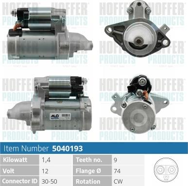 Hoffer H5040193 - Стартер autocars.com.ua