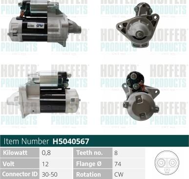 Hoffer H5040567 - Стартер autocars.com.ua