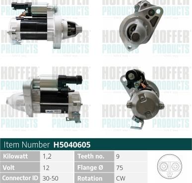 Hoffer H5040605 - Стартер autocars.com.ua