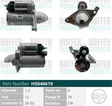 Hoffer H5040619 - Стартер autocars.com.ua