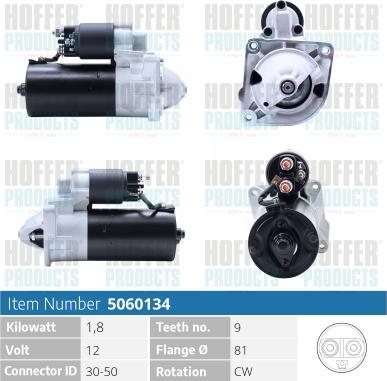 Hoffer H5060134 - Стартер autocars.com.ua