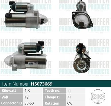 Hoffer H5073669 - Стартер autocars.com.ua