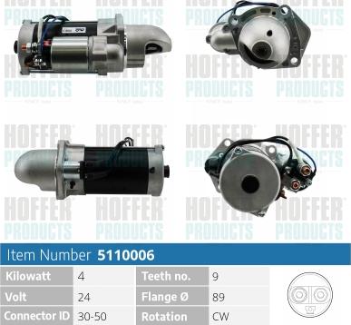 Hoffer H5110006 - Стартер autocars.com.ua