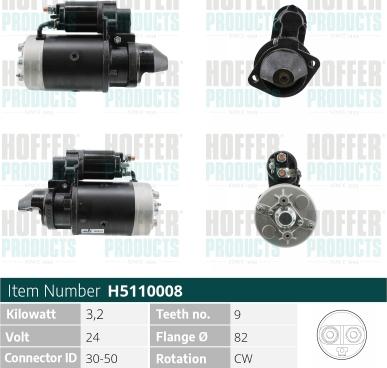 Hoffer H5110008 - Стартер autocars.com.ua