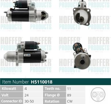 Hoffer H5110018 - Стартер autocars.com.ua