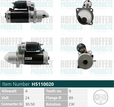 Hoffer H5110020 - Стартер avtokuzovplus.com.ua