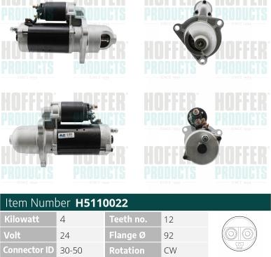 Hoffer H5110022 - Стартер autocars.com.ua