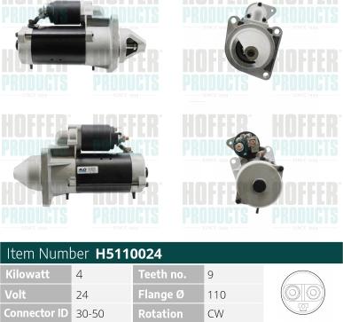 Hoffer H5110024 - Стартер autocars.com.ua