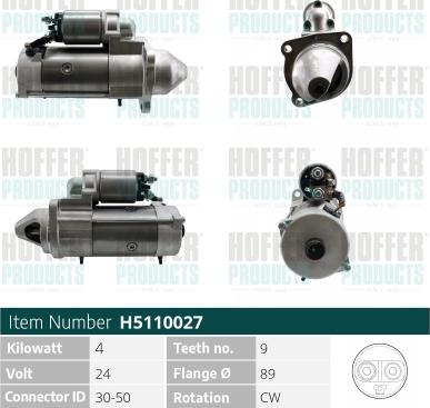 Hoffer H5110027 - Стартер autocars.com.ua