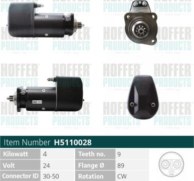 Hoffer H5110028 - Стартер autocars.com.ua