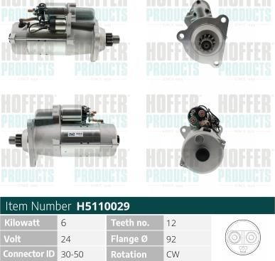 Hoffer H5110029 - Стартер autocars.com.ua