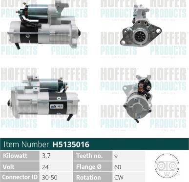 Hoffer H5135016 - Стартер autocars.com.ua