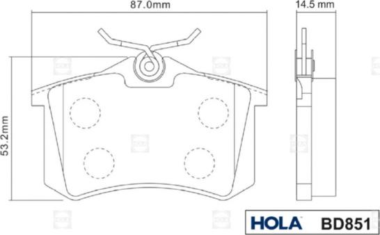 Hola BD851 - Тормозные колодки, дисковые, комплект autodnr.net