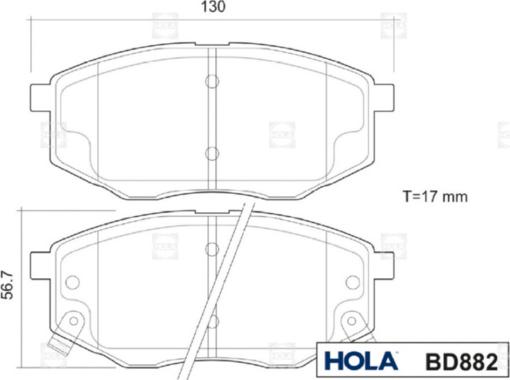 Hola BD882 - Тормозные колодки дисковые передние HYUNDAI ix35  Tucson JM  Sonata VI  ix20  KIA Sportage III  autodnr.net