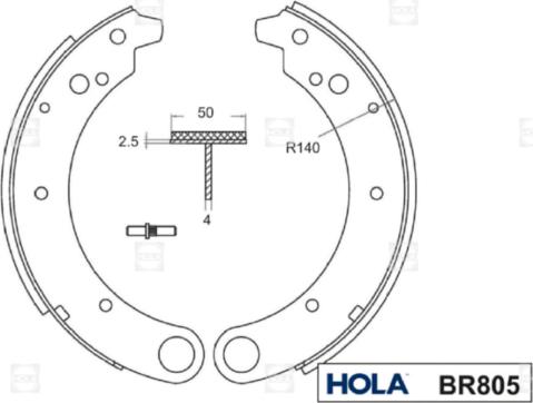 Hola BR805 - Комплект гальм, барабанний механізм autocars.com.ua