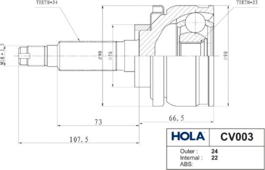 Hola CV003 - Шарнирный комплект, ШРУС, приводной вал autodnr.net