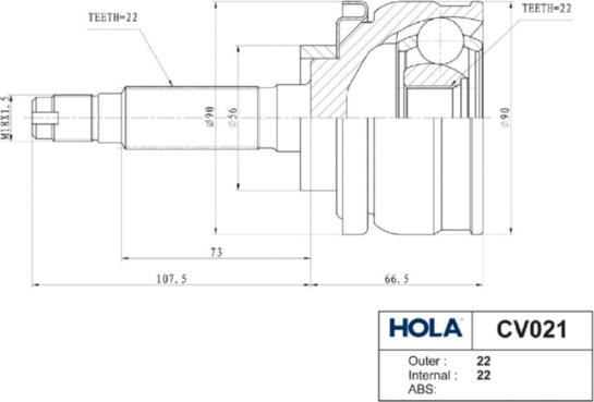 Hola CV021 - Шарнірний комплект, ШРУС, приводний вал autocars.com.ua