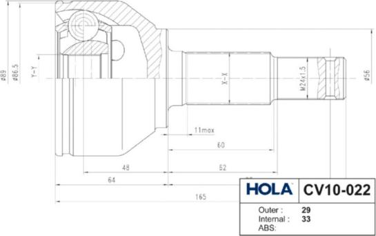 Hola CV10-022 - Шарнирный комплект, ШРУС, приводной вал avtokuzovplus.com.ua