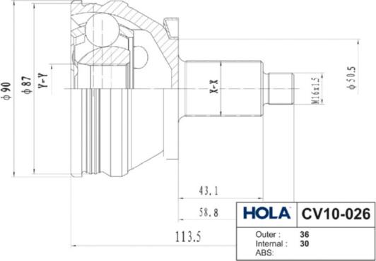 Hola CV10-026 - Шарнирный комплект, ШРУС, приводной вал autodnr.net