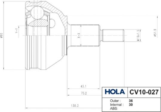 Hola CV10-027 - Шарнирный комплект, ШРУС, приводной вал autodnr.net