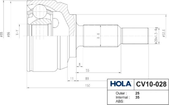 Hola CV10-028 - Шарнірний комплект, ШРУС, приводний вал autocars.com.ua