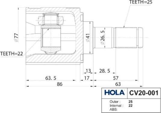 Hola CV20-001 - Шарнирный комплект, ШРУС, приводной вал autodnr.net