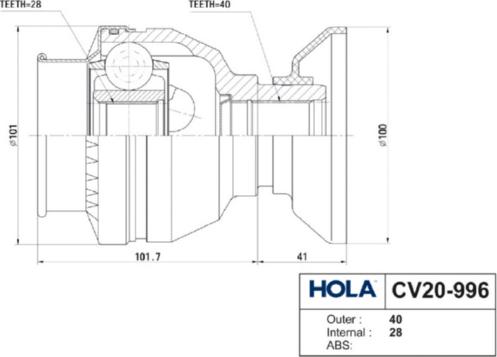 Hola CV20-996 - Шарнирный комплект, ШРУС, приводной вал autodnr.net