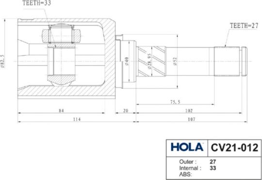 Hola CV21-012 - Шарнирный комплект, ШРУС, приводной вал autodnr.net