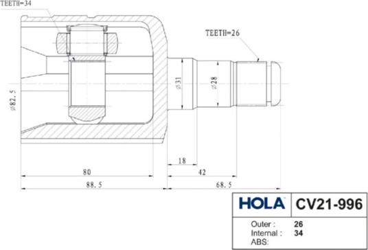 Hola CV21-996 - Шарнирный комплект, ШРУС, приводной вал autodnr.net