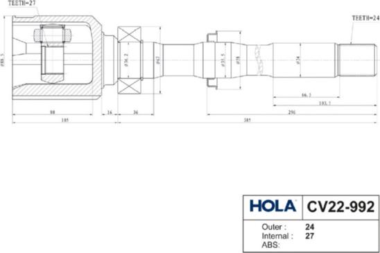 Hola cv22-992 - Шарнирный комплект, ШРУС, приводной вал autodnr.net