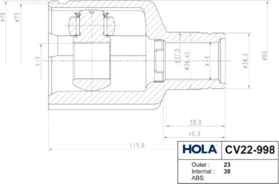 Hola CV22-998 - Шарнирный комплект, ШРУС, приводной вал autodnr.net